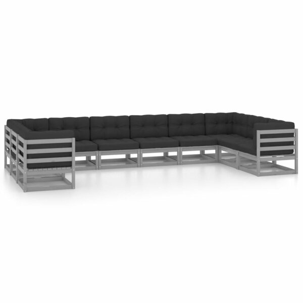 vidaXL 10-tlg. Garten-Lounge-Set mit Kissen Grau Kiefer Massivholz