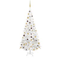 vidaXL Künstlicher Weihnachtsbaum mit LEDs & Kugeln L 240 cm Weiß