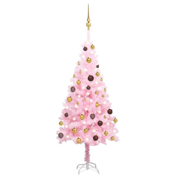 vidaXL K&uuml;nstlicher Weihnachtsbaum mit LEDs &amp; Kugeln Rosa 120 cm PVC