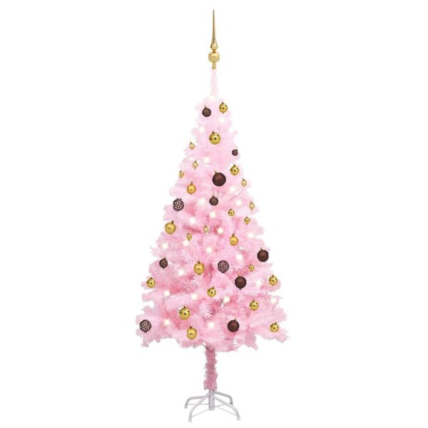 vidaXL K&uuml;nstlicher Weihnachtsbaum mit LEDs &amp; Kugeln Rosa 150 cm PVC