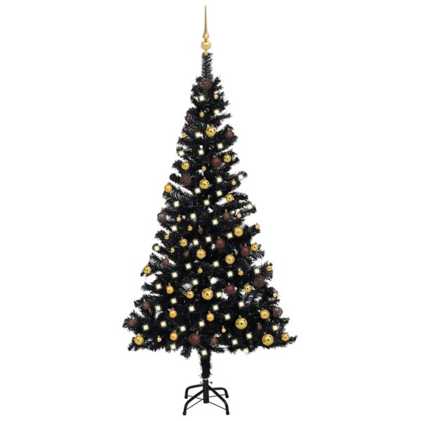 vidaXL K&uuml;nstlicher Weihnachtsbaum mit LEDs &amp; Kugeln Schwarz 150 cm PVC