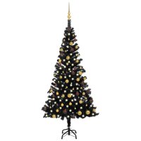 vidaXL Künstlicher Weihnachtsbaum mit LEDs & Kugeln Schwarz 180 cm PVC