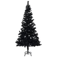 vidaXL K&uuml;nstlicher Weihnachtsbaum mit LEDs &amp; Kugeln Schwarz 180 cm PVC