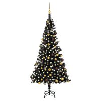 vidaXL K&uuml;nstlicher Weihnachtsbaum mit LEDs &amp; Kugeln Schwarz 210 cm PVC