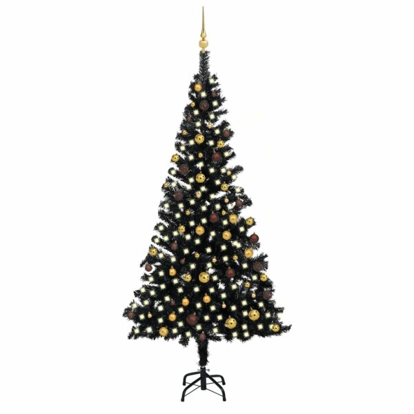 vidaXL K&uuml;nstlicher Weihnachtsbaum mit LEDs &amp; Kugeln Schwarz 240 cm PVC