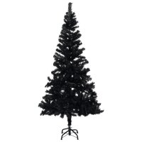 vidaXL Künstlicher Weihnachtsbaum mit LEDs & Kugeln Schwarz 240 cm PVC