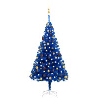 vidaXL K&uuml;nstlicher Weihnachtsbaum mit LEDs &amp; Kugeln Blau 150 cm PVC