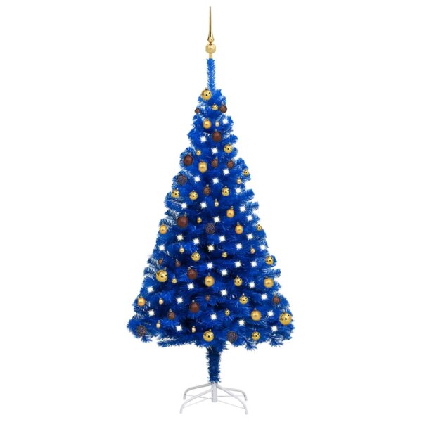 vidaXL K&uuml;nstlicher Weihnachtsbaum mit LEDs &amp; Kugeln Blau 180 cm PVC