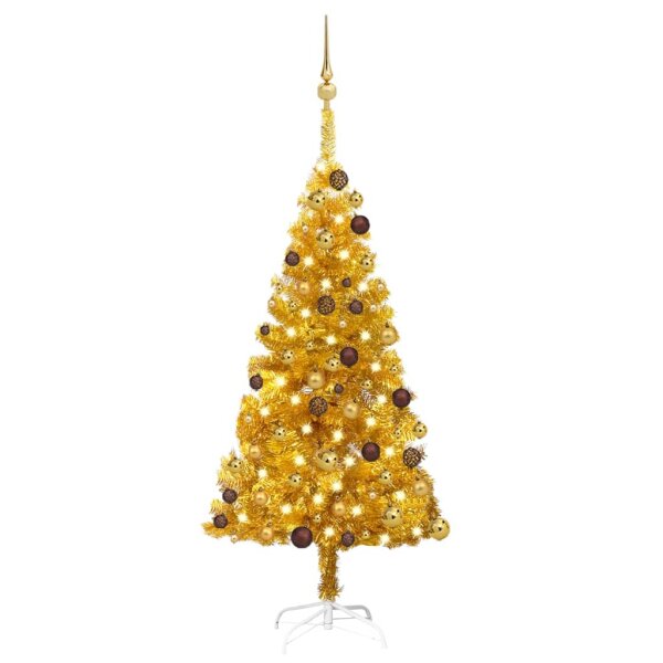 vidaXL K&uuml;nstlicher Weihnachtsbaum mit LEDs &amp; Kugeln Golden 120 cm PET