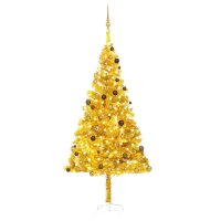 vidaXL K&uuml;nstlicher Weihnachtsbaum mit LEDs &amp; Kugeln Golden 240 cm PET