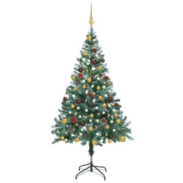 vidaXL Weihnachtsbaum Beschneit mit LEDs &amp; Kugeln &amp; Zapfen 150 cm