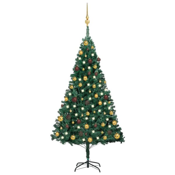 vidaXL K&uuml;nstlicher Weihnachtsbaum mit LEDs &amp; Kugeln Gr&uuml;n 150 cm PVC