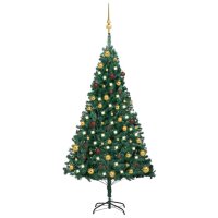 vidaXL Künstlicher Weihnachtsbaum mit LEDs & Kugeln Grün 150 cm PVC