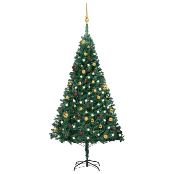 vidaXL K&uuml;nstlicher Weihnachtsbaum mit LEDs &amp; Kugeln Gr&uuml;n 180 cm PVC