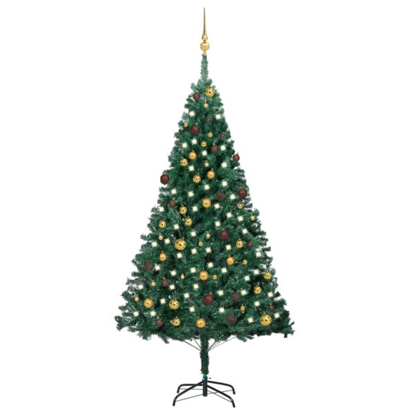 vidaXL K&uuml;nstlicher Weihnachtsbaum mit LEDs &amp; Kugeln Gr&uuml;n 210 cm PVC