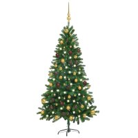 vidaXL Künstlicher Weihnachtsbaum mit LEDs & Kugeln 150 cm Grün
