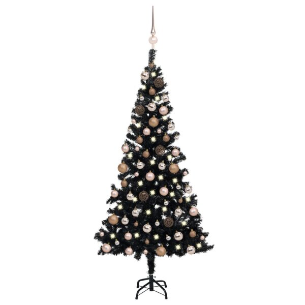 vidaXL K&uuml;nstlicher Weihnachtsbaum mit LEDs &amp; Kugeln Schwarz 120 cm PVC