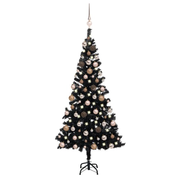 vidaXL K&uuml;nstlicher Weihnachtsbaum mit LEDs &amp; Kugeln Schwarz 150 cm PVC