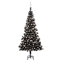 vidaXL Künstlicher Weihnachtsbaum mit LEDs & Kugeln Schwarz 210 cm PVC