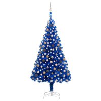 vidaXL Künstlicher Weihnachtsbaum mit LEDs & Kugeln Blau 210 cm PVC