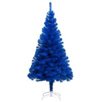 vidaXL Künstlicher Weihnachtsbaum mit LEDs & Kugeln Blau 210 cm PVC