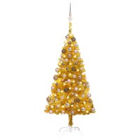 vidaXL K&uuml;nstlicher Weihnachtsbaum mit LEDs &amp; Kugeln Golden 120 cm PET