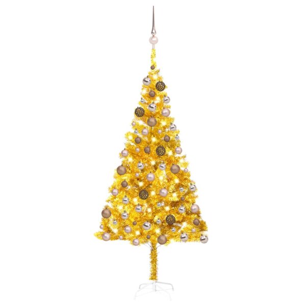 vidaXL K&uuml;nstlicher Weihnachtsbaum mit LEDs &amp; Kugeln Golden 180 cm PET