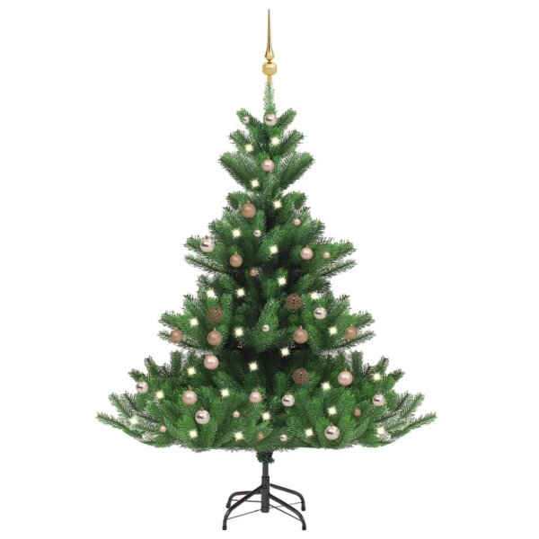 vidaXL K&uuml;nstlicher Weihnachtsbaum Nordmann LED &amp; Kugeln Gr&uuml;n 150 cm