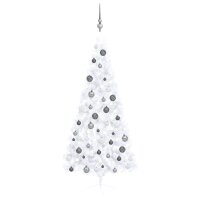 vidaXL Künstlicher Halber Weihnachtsbaum mit LEDs & Kugeln Weiß 180 cm