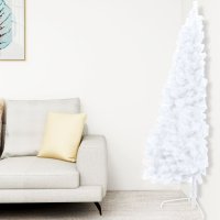 vidaXL Künstlicher Halber Weihnachtsbaum mit LEDs & Kugeln Weiß 210 cm