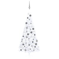 vidaXL Künstlicher Halber Weihnachtsbaum mit LEDs & Kugeln Weiß 240 cm