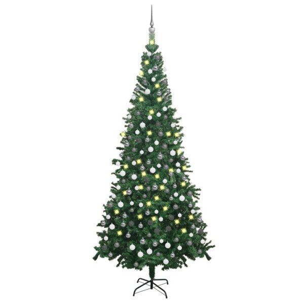 vidaXL K&uuml;nstlicher Weihnachtsbaum mit LEDs &amp; Kugeln L 240 cm Gr&uuml;n