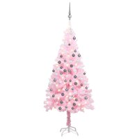 vidaXL Künstlicher Weihnachtsbaum mit LEDs & Kugeln Rosa 180 cm PVC