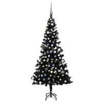 vidaXL Künstlicher Weihnachtsbaum mit LEDs & Kugeln Schwarz 120 cm PVC