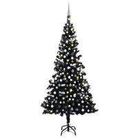 vidaXL K&uuml;nstlicher Weihnachtsbaum mit LEDs &amp; Kugeln Schwarz 210 cm PVC