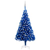 vidaXL Künstlicher Weihnachtsbaum mit LEDs & Kugeln Blau 120 cm PVC