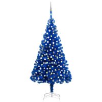 vidaXL Künstlicher Weihnachtsbaum mit LEDs & Kugeln Blau 240cm PVC