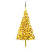 vidaXL Künstlicher Weihnachtsbaum mit LEDs & Kugeln Golden 180 cm PET