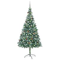 vidaXL Künstlicher Tannenbaum mit LEDs & Kugeln & Zapfen 210 cm