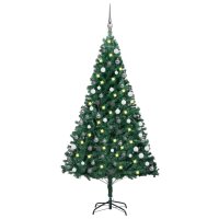 vidaXL K&uuml;nstlicher Weihnachtsbaum mit LEDs &amp; Kugeln Gr&uuml;n 120 cm PVC