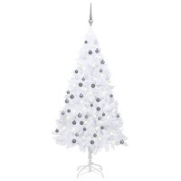 vidaXL K&uuml;nstlicher Weihnachtsbaum mit LEDs &amp; Kugeln Wei&szlig; 120 cm PVC