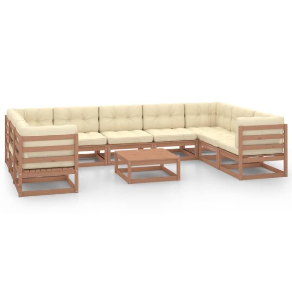 vidaXL 10-tlg. Garten-Lounge-Set Kissen Honigbraun Kiefer Massivholz