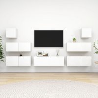 vidaXL 7-tlg. TV-Schrank-Set Weiß Holzwerkstoff