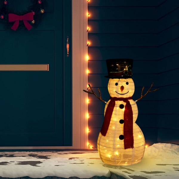 vidaXL LED-Schneemann Weihnachtsfigur Luxus-Stoff 60 cm