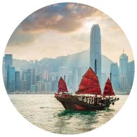 WallArt Fototapete Skyline with Junk Boat Rund 142,5 cm