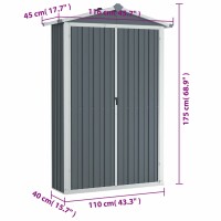 vidaXL Ger&auml;tehaus Grau 107,5x46x183 cm Verzinkter Stahl