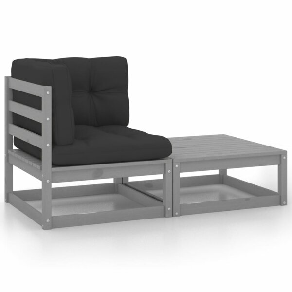 vidaXL 2-tlg. Garten-Lounge-Set mit Kissen Grau Kiefer Massivholz