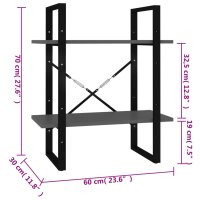 vidaXL Bücherregal 2 Fächer Grau 60x30x70 cm Holzwerkstoff