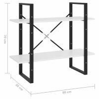 vidaXL Bücherregal 2 Fächer Weiß 80x30x70 cm Holzwerkstoff