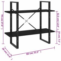 vidaXL Bücherregal 2 Fächer Schwarz 80x30x70 cm Holzwerkstoff